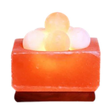 Fire Bowl Salt Lamp, Square Shape with Balls