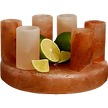 Six Tequila Glasses on a Round Block